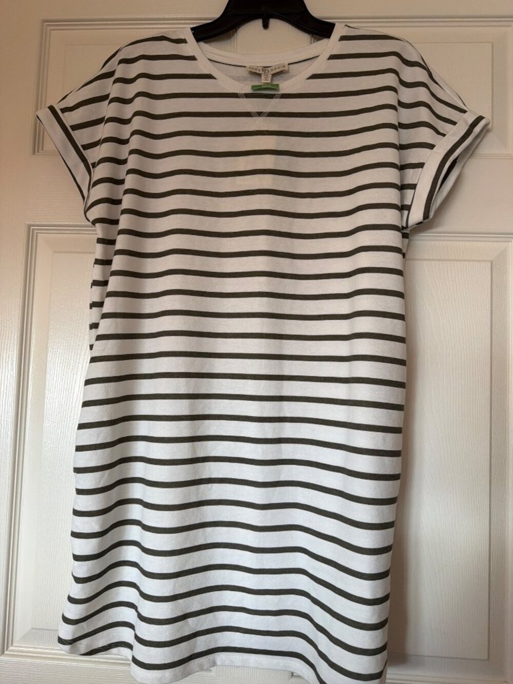 Fred David Womens Striped White & Black Short-Sleeve Tunic Dress PXL